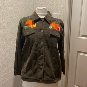 The Quacker Factory Autumn Corduroy Button Jacket Beaded Embroidered NWT Sz M